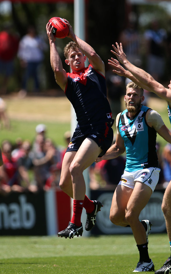 AFL 2016 NAB Challenge - Port Adelaide v Melbourne Sam Frost marks strongly on the lead during the Demons' impressive win - ${keywords}